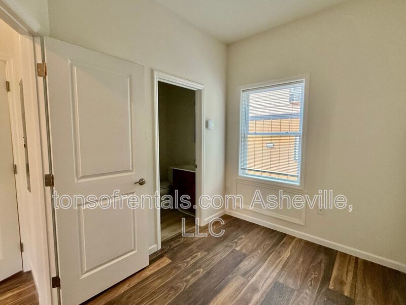Freshly built upstairs duplex unit in Brevard, NC, offering a bright one-bedroom, one-bath layout with an open floor plan and vinyl flooring throughout. property image